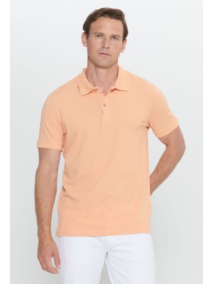 Altınyıldız Classics Erkek Açık Turuncu Slim Fit Dar Kesim Polo Yaka Baskılı Pamuklu Tişört