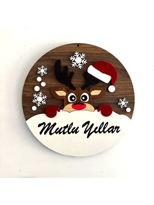 Veletto Yılbaşı - Yeni Yıl Kapı Süsü, Christmas - Noel Ev Duvar Dekorasyon Süsü, Ahşap Mdf Keçe 30 cm