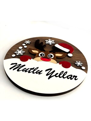 Veletto Yılbaşı - Yeni Yıl Kapı Süsü, Christmas - Noel Ev Duvar Dekorasyon Süsü, Ahşap Mdf Keçe 30 cm