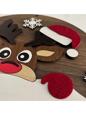 Veletto Yılbaşı - Yeni Yıl Kapı Süsü, Christmas - Noel Ev Duvar Dekorasyon Süsü, Ahşap Mdf Keçe 30 cm