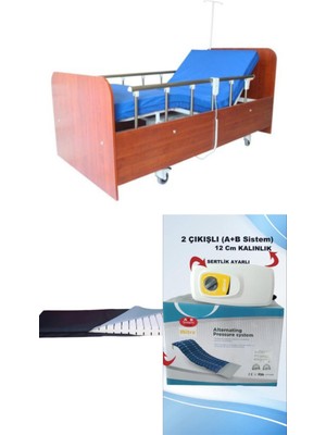 Witra wipperman emek sağlık  2 Motorlu Ahşap Hasta Karyolası + Lazer Kesim Yatak+ 2 Çıkışlı A+B Sistemli 12 Cm Boru Tipi Havalı Yatak Takım