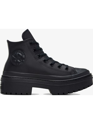 Converse Chuck Taylor All Star Lugged Heel Kadın Siyah Deri Platform Sneaker Lugged Heel Tabanı ile Konforlu