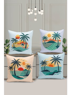 Filamente 4'lü Kırlent Kılıf Seti Yılbaşı Christmas Deseni Çift Taraflı Dijital Baskılı