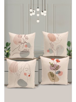 Filamente 4'lü Kırlent Kılıf Seti Yılbaşı Christmas Deseni Çift Taraflı Dijital Baskılı