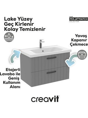 Creavit D10 Eksen Lavabo Dolabı İki Çekmeceli 80 cm Lake Kapak