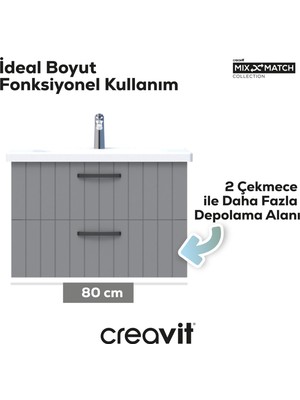 Creavit D10 Eksen Lavabo Dolabı İki Çekmeceli 80 cm Lake Kapak