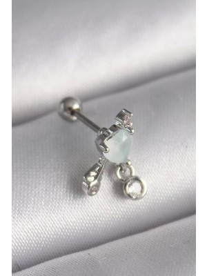 Clariss 316L Çelik Gümüş Renk Beyaz Minelik Kalp Sallantı Zirkon Taş Detay Tragus Piercing