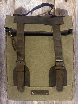 Old Cotton Cargo Vintage Salaş Kanvas Deri Su Geçirmez Design Unisex Gezi Okul Seyahat Kamp Sırt Çantası 28 cm x 37 cm