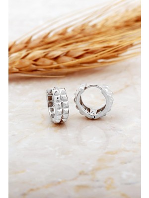 Sümer Telkari 13 mm Piramit Rodyumlu Gümüş Halka Küpe 7151