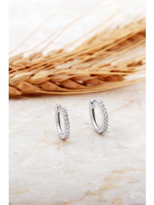 Sümer Telkari 13 mm Taşlı Rodyumlu Gümüş Halka Küpe 7135