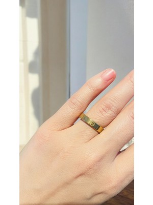 Wisteria Jewelry Italyan Çivi Desen Gold Renk Çelik Yüzük 316L