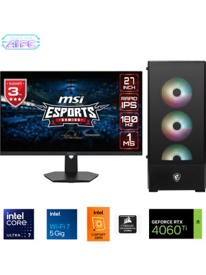 Go Gamer UFE12D Intel Ultra 7 265KF Z890 64GB Ddr5 6000MHZ 2tb Gen4 SSD RTX4060TI 240MM Sıvı Soğutma Windows 11 Pro Msı 27" Gaming