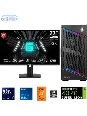 Go Gamer UFE16D Plus Intel Ultra 7 265KF Z890 64GB Ddr5 6000MHZ 2tb Gen4 SSD RTX4070 Super 240MM Sıvı Soğutma Windows 11 Pro Msı 27" 2k Gaming