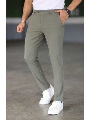 Erkek Haki Italyan Kesim Slim Fit Kaliteli Esnek Likralı Bilek Boy Kumaş Pantolon
