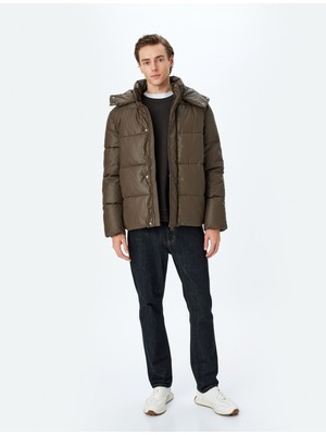 Koton Slim Fit Kapşonlu Suni Deri Şişme Mont