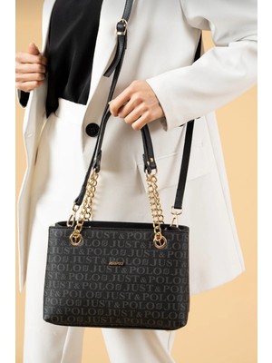 Just Polo Just  Polo Kadın Siyah Zincir Detaylı Ayarlanabilir Uzun Askılı Omuz ÇANTASI-2181