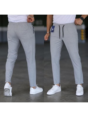 Mero Life Erkek Açık Gri Slim Fit Rahat Kesim Beli Bağlamalı Yan Cepli Likralı Jogger Pantolon