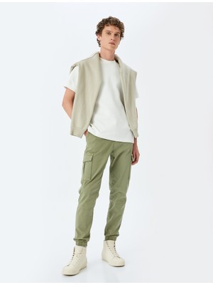 Koton Yüksek Bel Beli Bağcıklı Pamuklu Kargo Cep Detaylı Jogger Pantolon