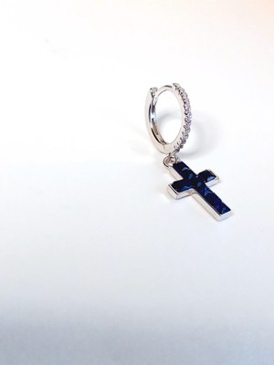 Keskin Gümüş Gümüş Haç Çarpı Tasarım Mavi Kadın Erkek Tekli Küpe Yılbaşı Yeni Yıl Hediye