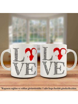 Asilmeydan Love Yazılı Sevgililere Özel Kırmızı Kalp Silüet Sevgi Kupa Bardak -Sevgililer Günü İçin Hediyelik