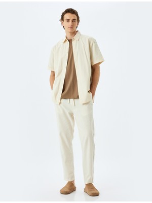 Koton Boyfriend Pantolon Beli Bağcıklı Chino Cep Detaylı Keten Karışımlı