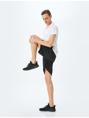 Koton Beli Bağcıklı Cep Detaylı Slogan Baskılı Spor Şort