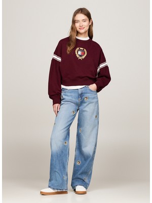 Tommy Jeans Yuvarlak Yaka Nakışlı Bordo Kadın Sweatshırt Tjw Nw Bxy Crest Crew