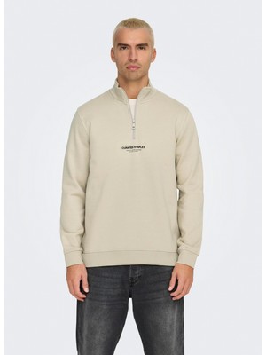 Only & Sons Ekru Erkek Sweatshırt Onscurated Reg Half Zıp Sweat Noos