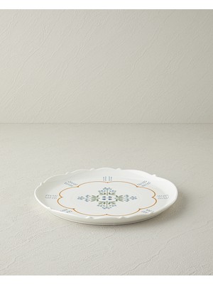 English Home Retro Paisley Yeni Bone China Servis Tabağı 27 cm Beyaz - Mavi Yuvarlak Şekil