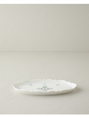 English Home Retro Paisley New Bone China Kayık Tabak 26 cm Beyaz - Mavi
