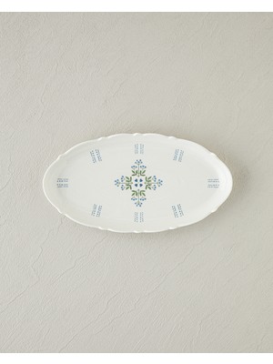 English Home Retro Paisley Yeni Bone China Kayık Tabak 26 cm Beyaz - Mavi Desenli