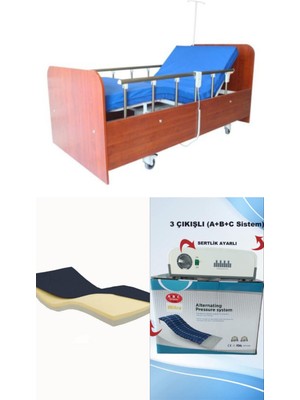 Wipperman 2 Motorlu Ahşap Hasta Karyolası + Visco Yatak + 3 Çıkışlı Abc Sistemli Boru Tipi Havalı Yatak Takım