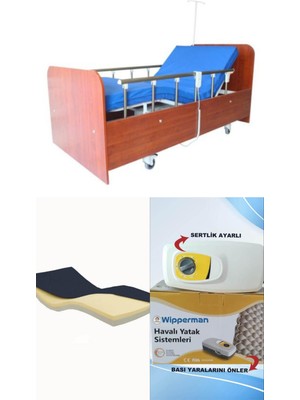 Wipperman 2 Motorlu Ahşap Hasta Karyolası + Visco Yatak + Baklava Tipi Havalı Yatak Takım