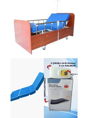 Witra Wipperman emek sağlık  2 Motorlu Ahşap Hasta Karyolası + 4 Parçalı Yatak+ A+B Sistemli 8 Cm Boru Tipi Havalı Yatak Takım
