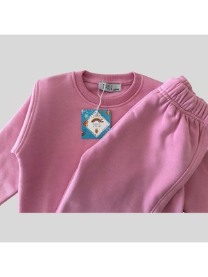 3 Iplik Şardonlu Unisex Basic Pembe Bebek Eşofman Takımı