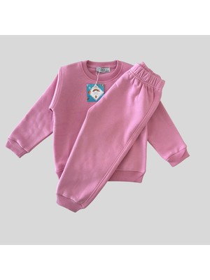 3 Iplik Şardonlu Unisex Basic Pembe Bebek Eşofman Takımı