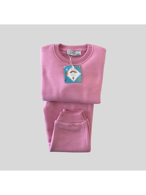 3 Iplik Şardonlu Unisex Basic Pembe Bebek Eşofman Takımı