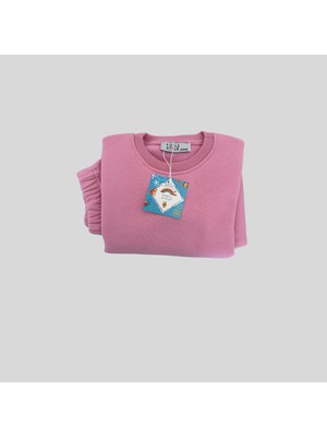 3 Iplik Şardonlu Unisex Basic Pembe Bebek Eşofman Takımı