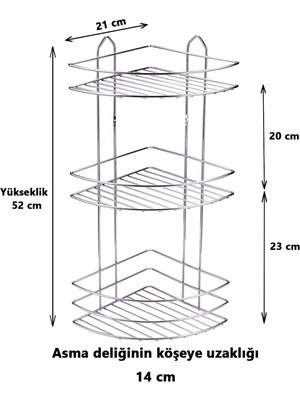 Sas Paslanmaz Duvara Yapışkanlı 3 Katlı Banyo Köşeliği Şampuanlık Banyo Düzenleyici Rafı Krom Ek-03