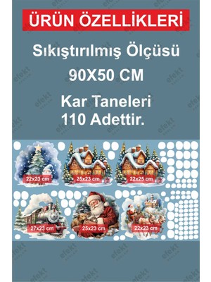 Efekt Reklam Yılbaşı Karlı Evler Nostaljik Tren-Noel Baba ve Kar Taneleri Sticker Seti