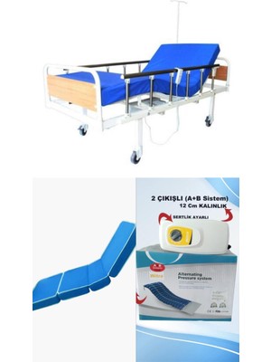 Witra emek sağlık 2 Motorlu Mdf Başlıklı Tabanca Korkuluklu Hasta Karyolası + 4 Parçalı Yatak+ A+B Sistemli 12 Cm Boru Tipi Havalı Yatak Takım
