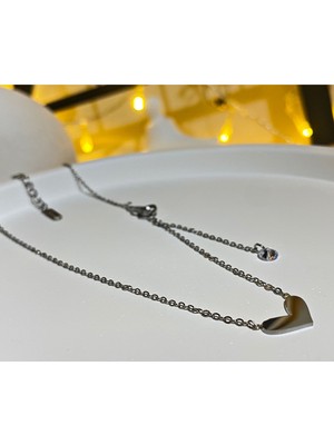 Kiwito Jewelry Çelik Silver Taş Detaylı Kalp Kolye