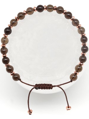 Alibaba Doğaltaş Dumanlı Kuvars Doğal Taş Makrome Örme Bileklik Küre Kesim