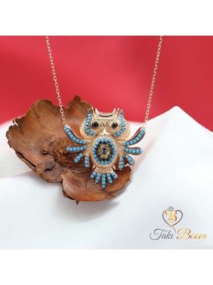 Renkli Taşlı Nazar Boncuklu Baykuş Gümüş Kolye