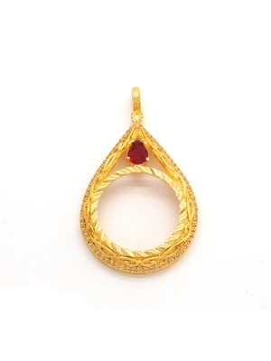 Ferizz Tam Altın Çerçeveli Kolye​ Ucu Altın Kaplama Desenli TGR-594