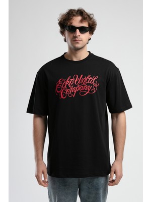 Ecko Unltd. ECKO UNLTD Albany Siyah Bisiklet Yaka Baskılı Oversize Erkek Tshirt