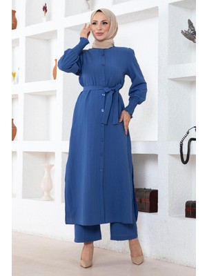 Moda Mihram Yırtmaç Detaylı Takım İndigo 19233