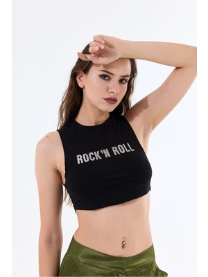 Baskılı Kolsuz Crop Top