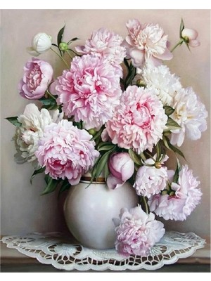 Kırmızı Ayı Beyaz Şakayık Sayılarla Boyama Seti Kasnaklı