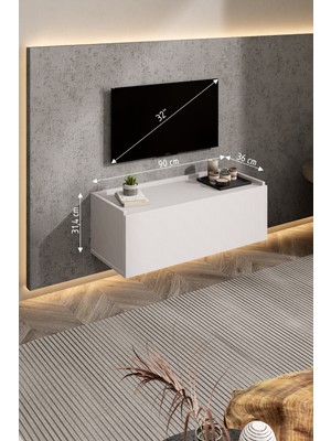 Lifedeco Tv Sehpa Ünitesi Beyaz Kapaklı Duvara Monte LD-1002-M2FB90